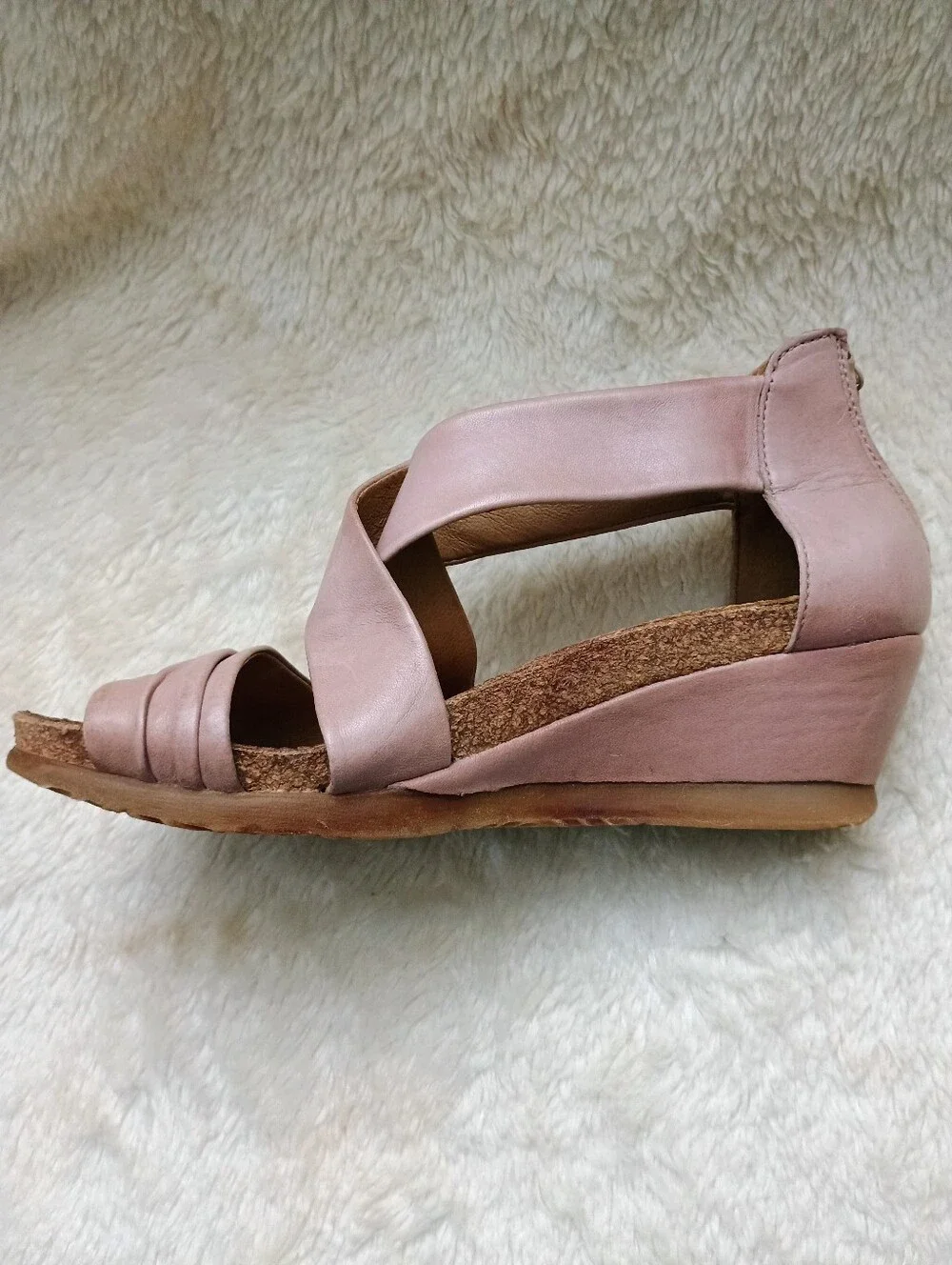 Miz Mooz Molly Dusty Pink Leather Wedge Sandals Size 38
